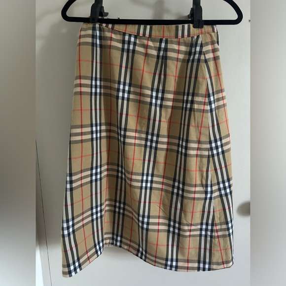 Vintage Burberrys Reversible A Line Cotton Beige Tartan Check Skirt UK 12 - Picture 3 of 16
